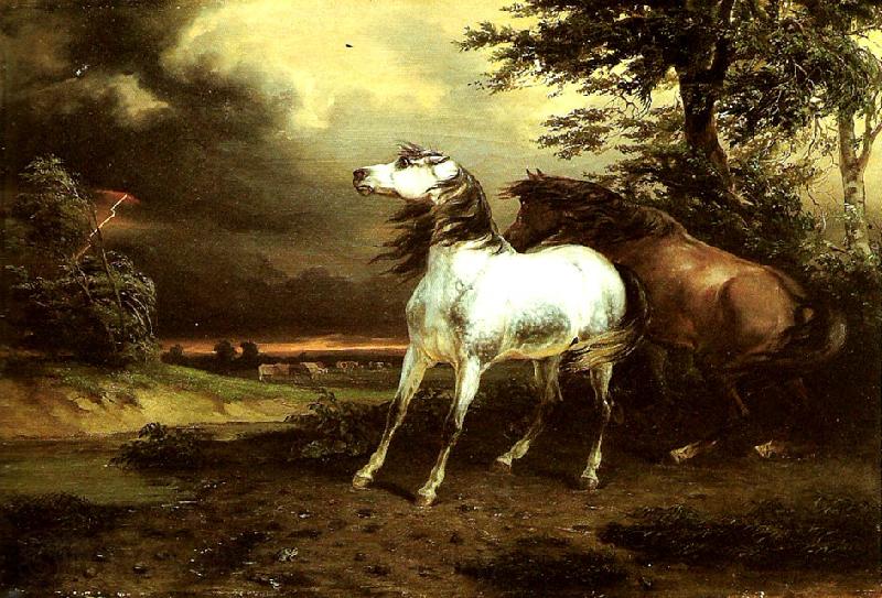carle vernet chevaux effrayes par l'orage Norge oil painting art
